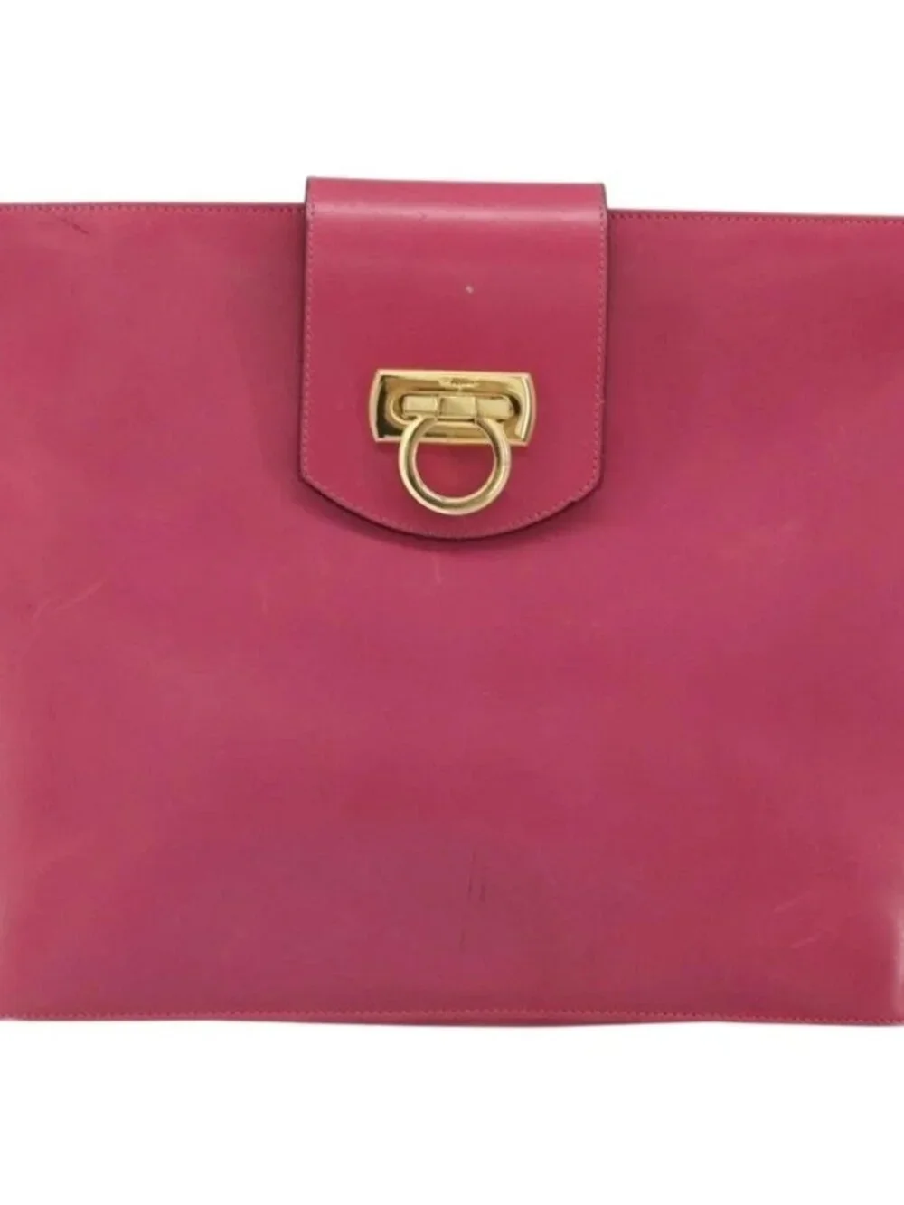 Salvatore Ferragamo Gancini Shoulder Bag Leather Pink Gold Auth 156730
